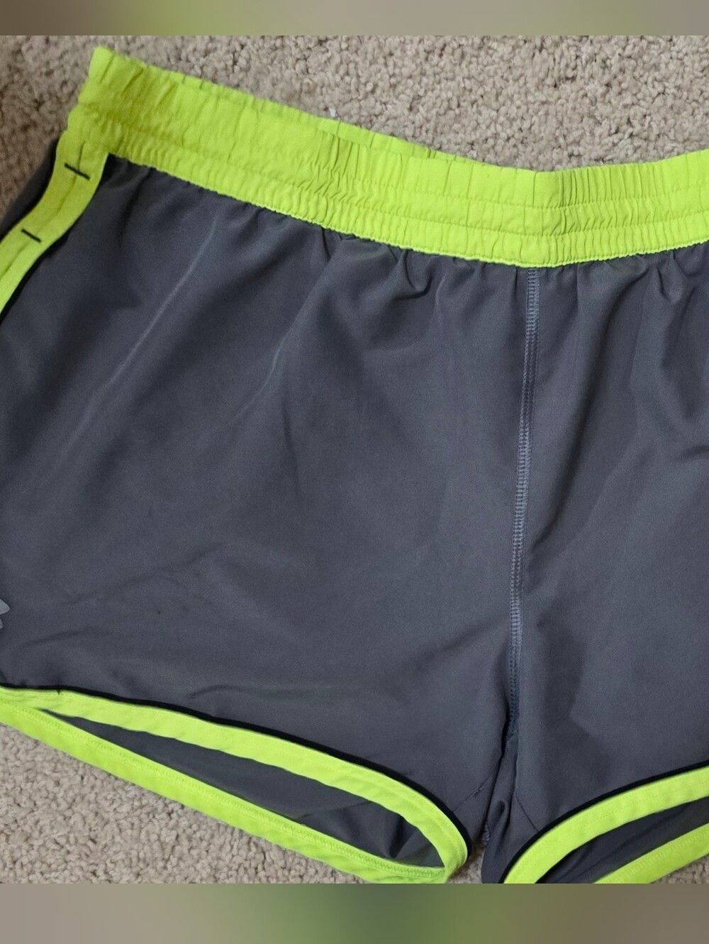 Women's Gray Athletic Shorts with Neon Yellow Trim
